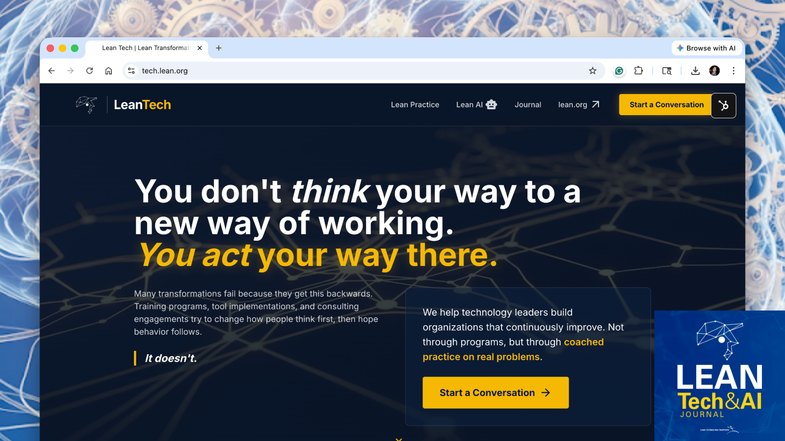 screen shot of LeanTech website homepage